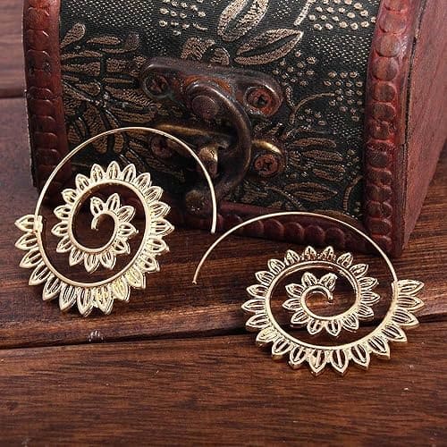Designer Unique Geometric Alloy Hoop Earring for Girl and Women Golden