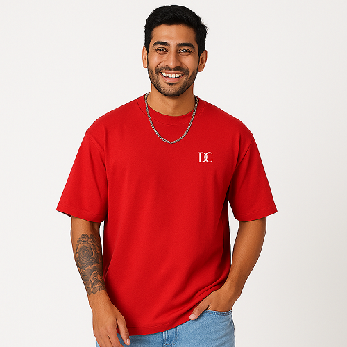 Red off shoulder cotton oversized t shirt men love for gym & casual