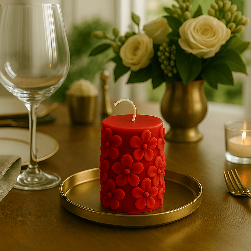 Derben Clove Floral Scented Pillar Candles for Party - RED