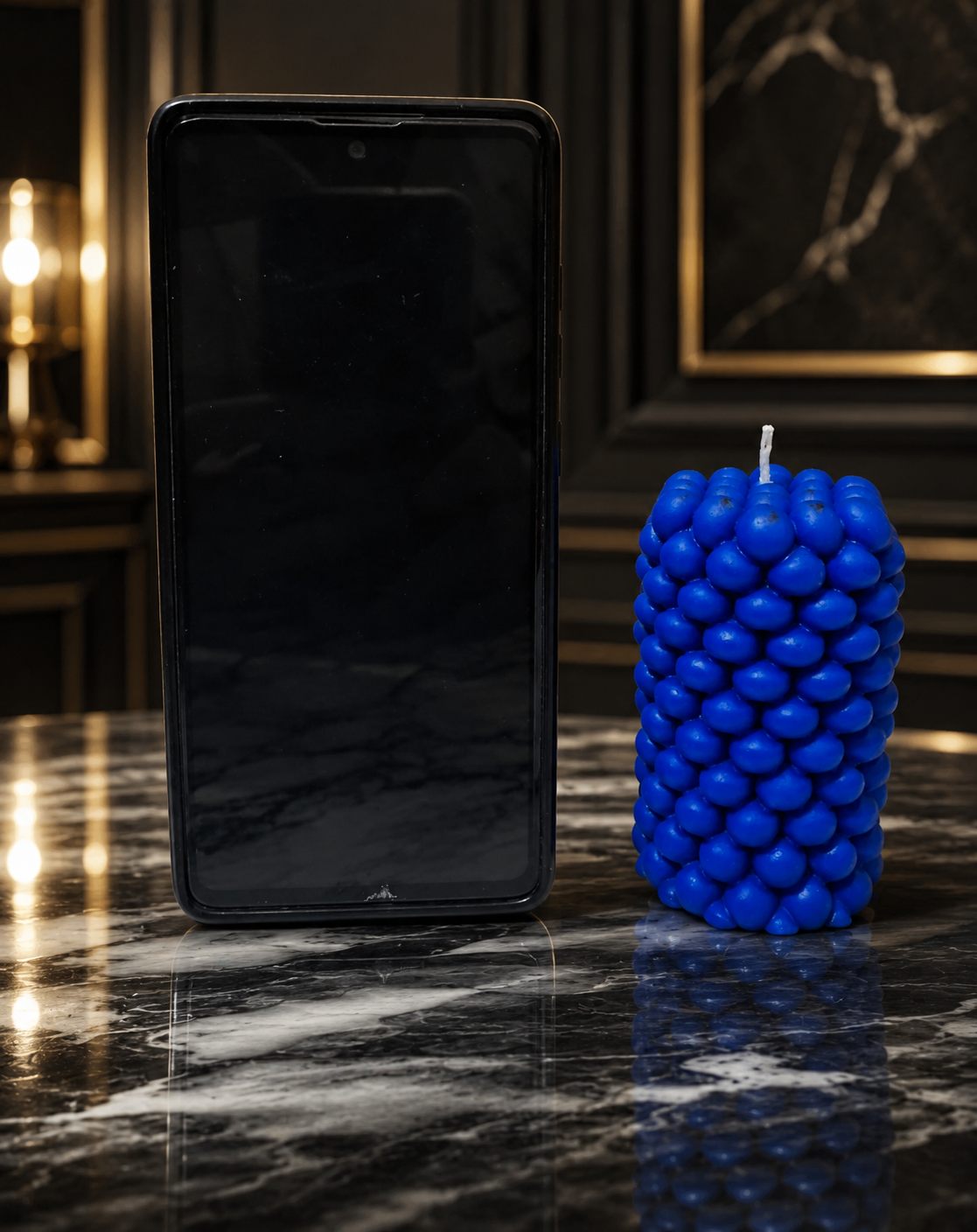 Luxury BLUE Scented Candle Long Bubble Pillar Fancy Candles