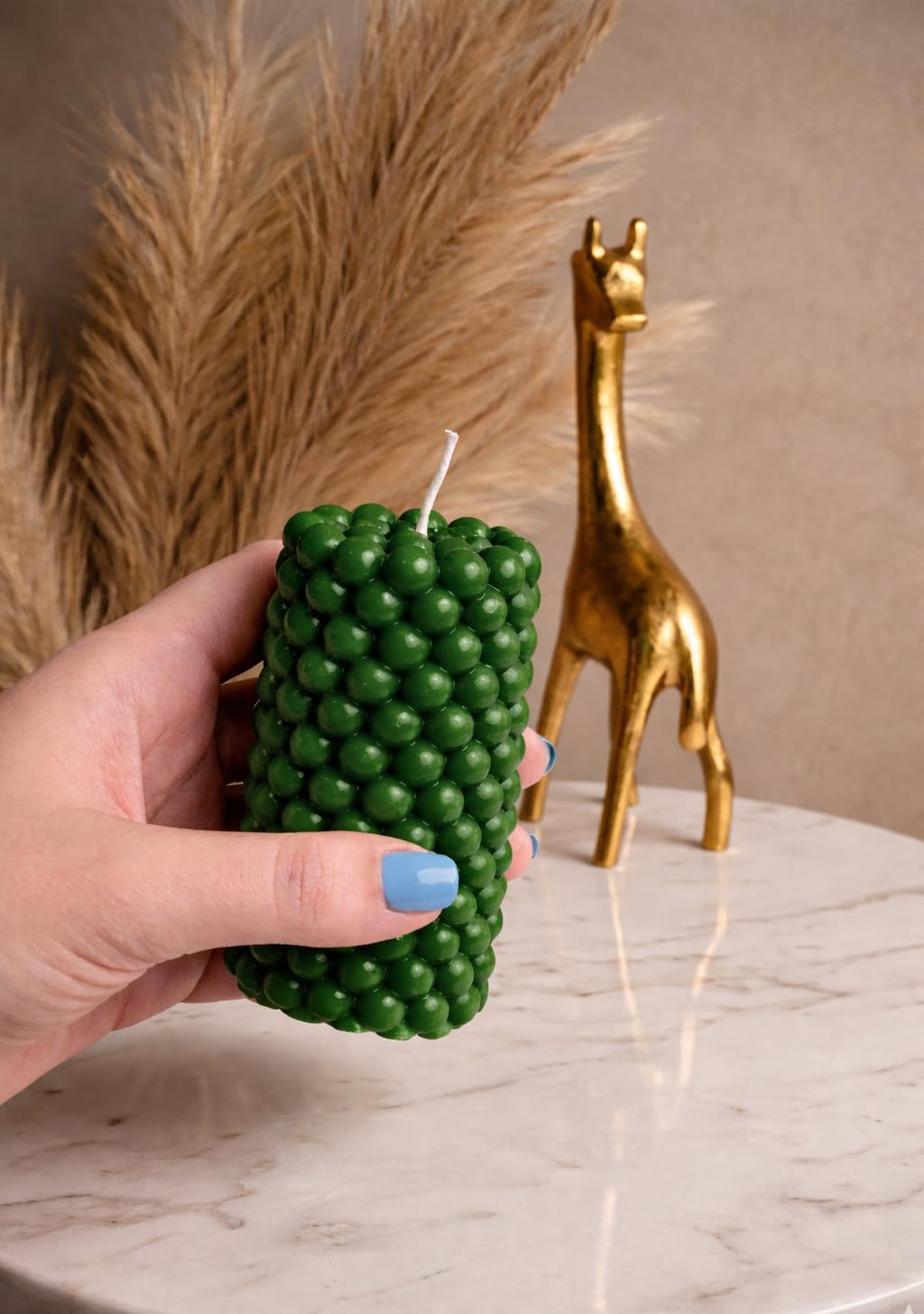 Luxury GREEN Scented Candle Long Bubble Pillar Fancy Candles