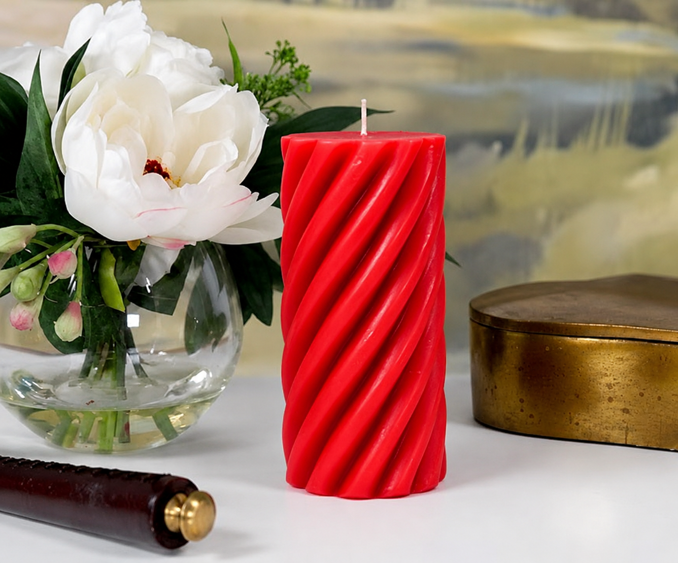 Big Spiral Pillar Scented Candle for Home and Party Red