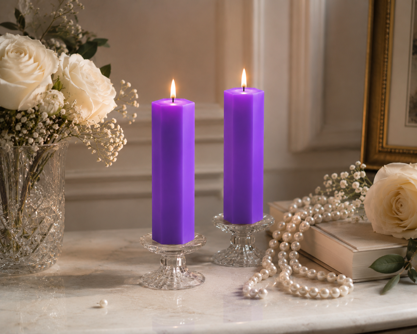 Large Hexagonal Scented Pillar Candle Purple
