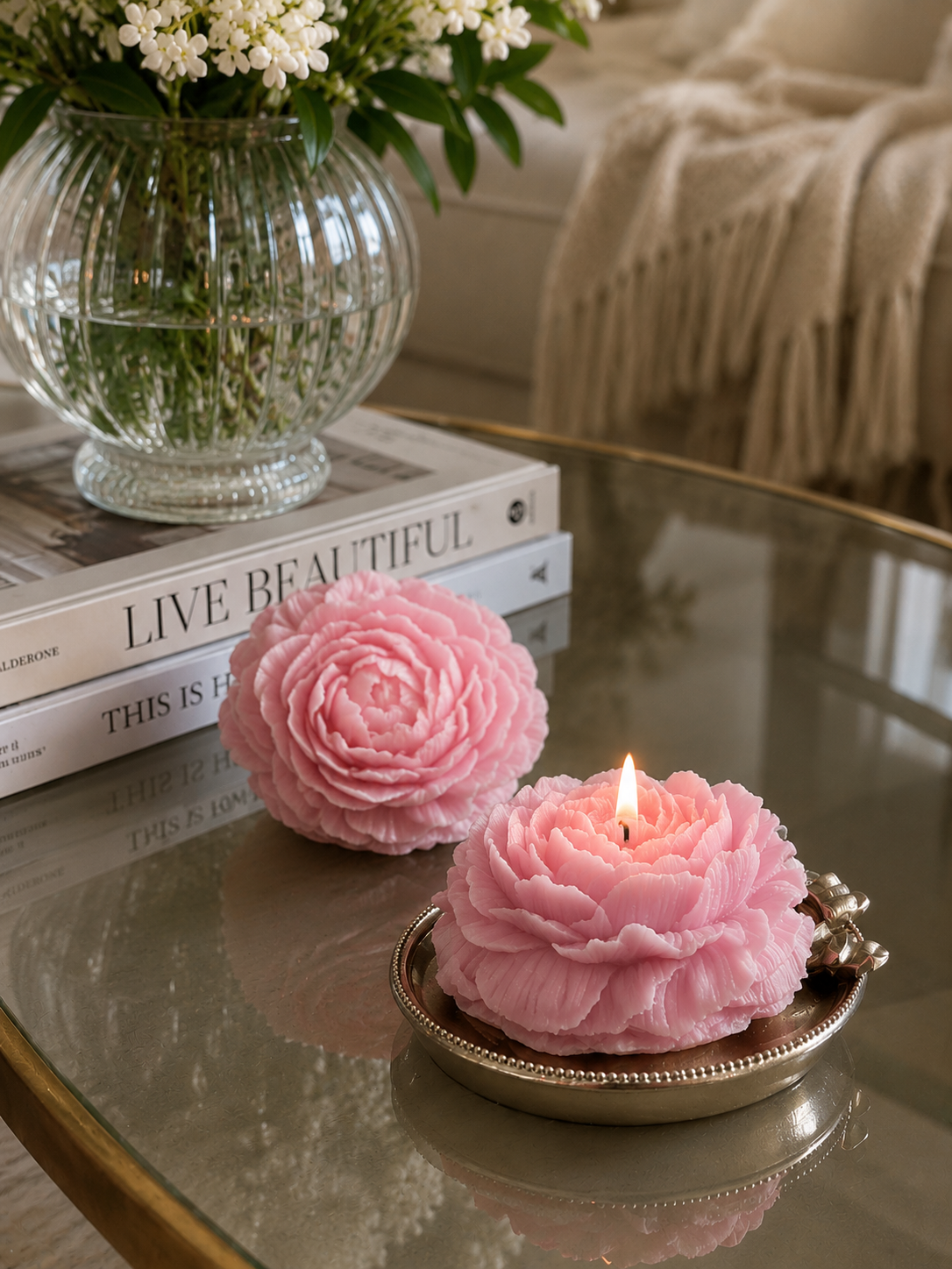 Premium Baby Pink Flower Soy Wax Decorative Candle