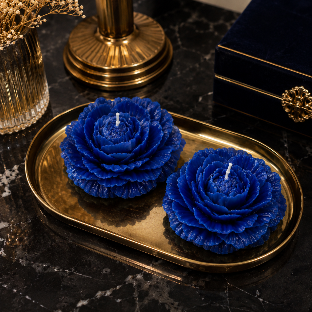 Premium Blue Flower Soy Wax Decorative Candle