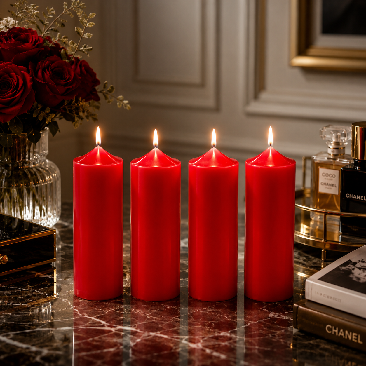 Large Simple Scented Pillar Candle for Party and Decor Red