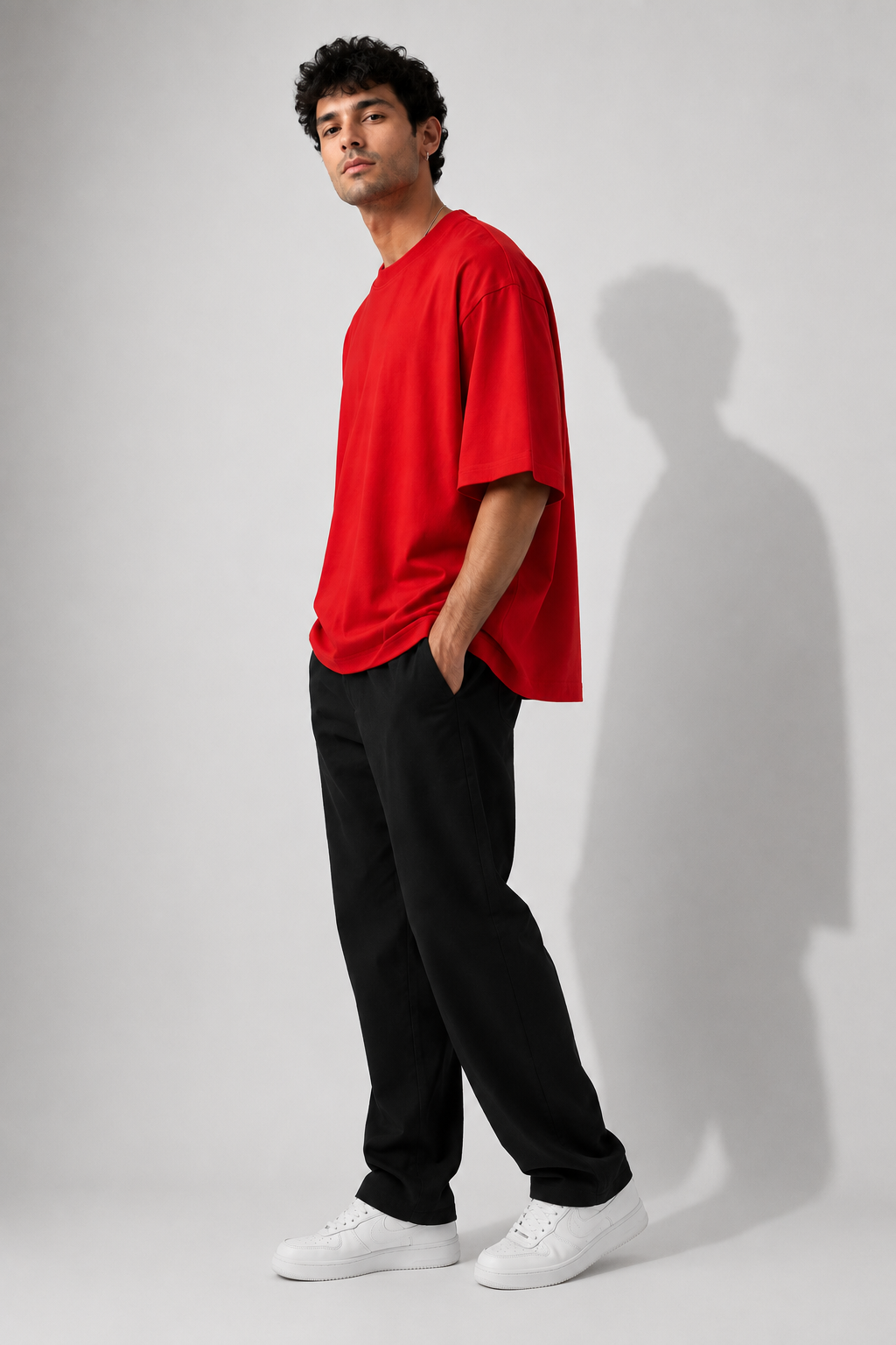 Red off shoulder cotton oversized t shirt men love for gym & casual