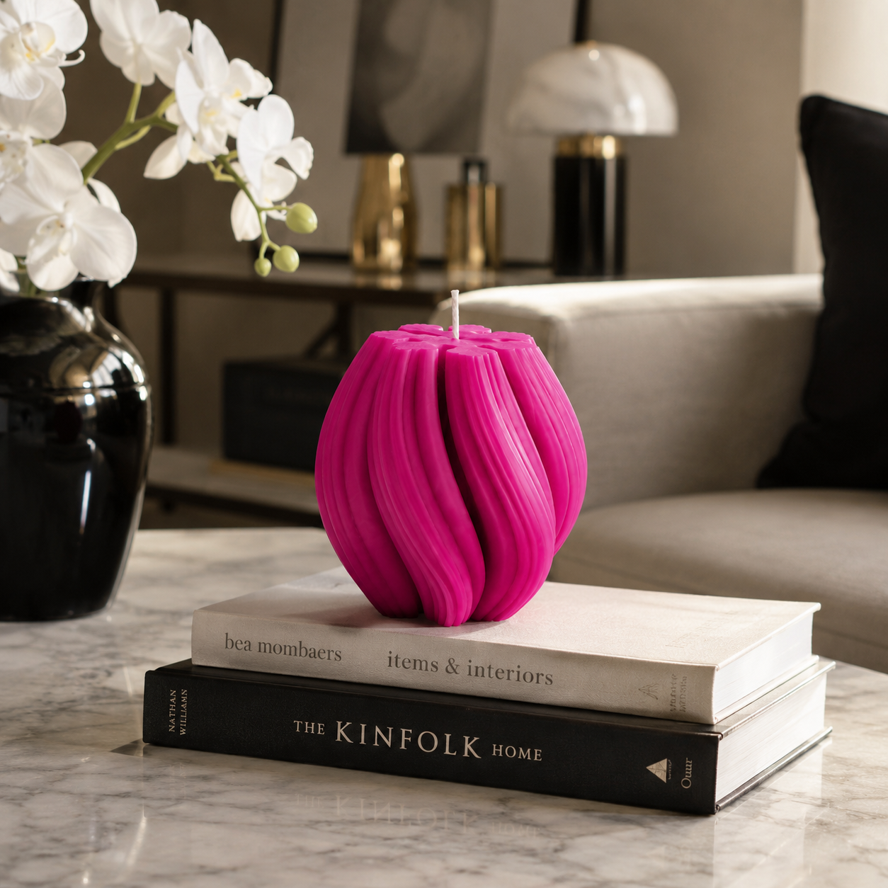 Luxury Magenta Sculptural Decorative Soy Wax Candle