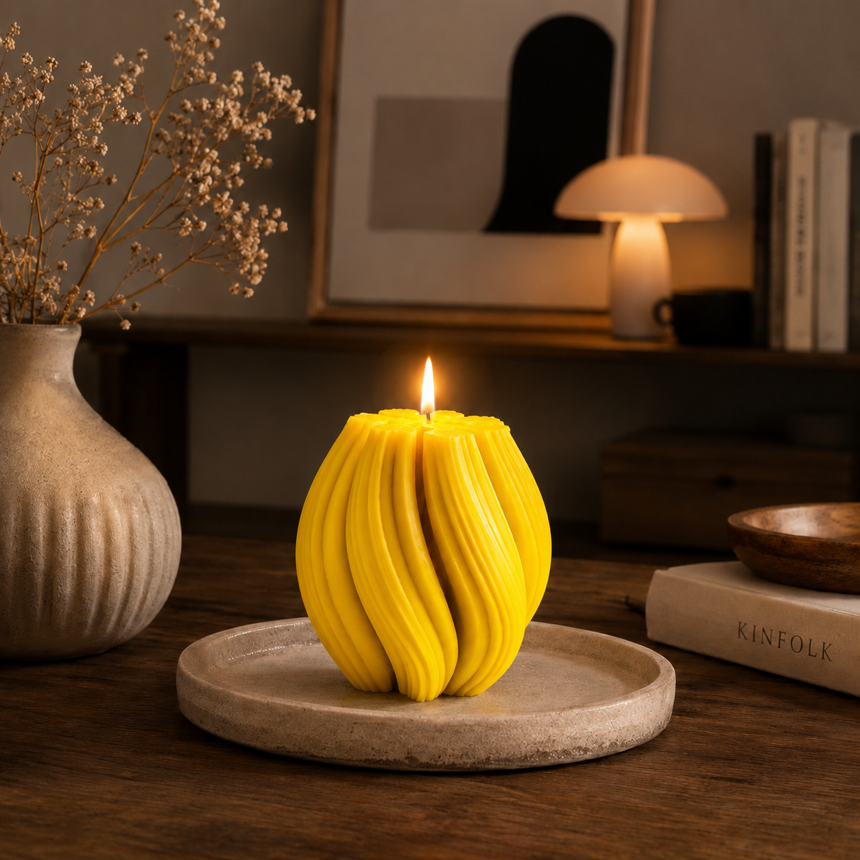 Luxury Yellow Sculptural Decorative Soy Wax Candle
