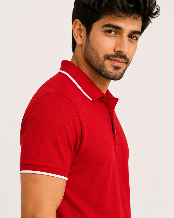 Polo Neck TShirt Bold Red Collar Men Formal Wear