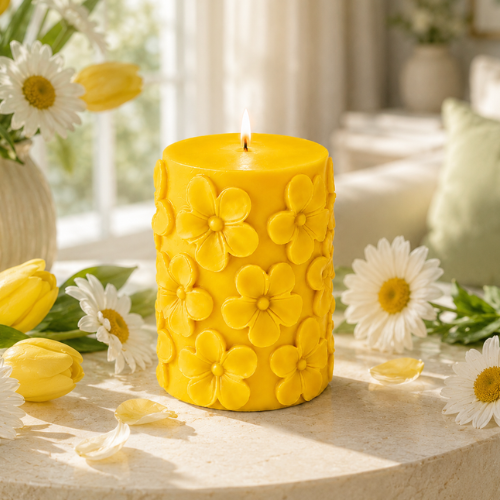 Derben Clove Floral Scented Pillar Candles for Party - YELLOW