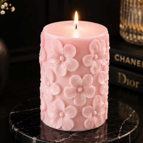 Derben Clove Floral Scented Pillar Candles for Party - PINK