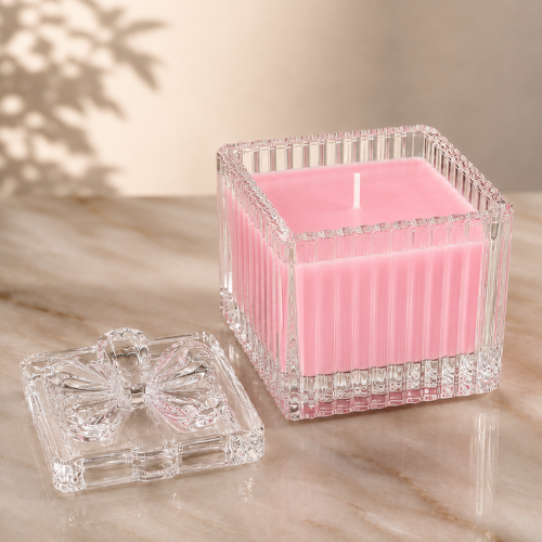 Square Glass Jar Scented Candle with Crystal Lid BABY PINK