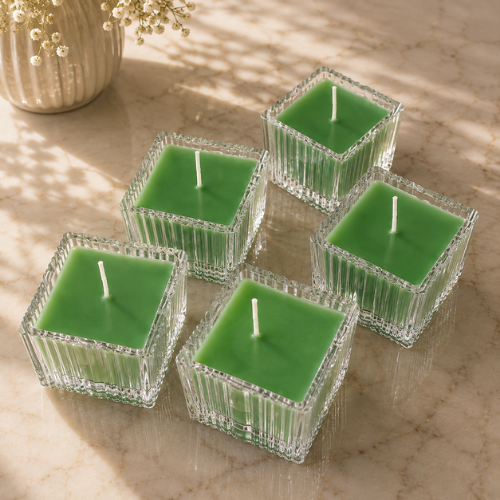 Square Glass Jar Scented Candle with Crystal Lid GREEN