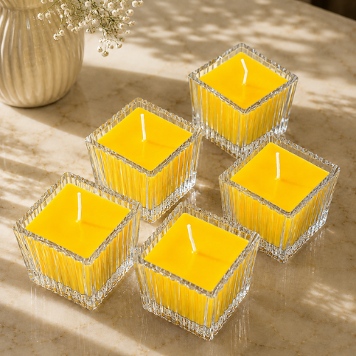 Square Glass Jar Scented Candle with Crystal Lid YELLOW