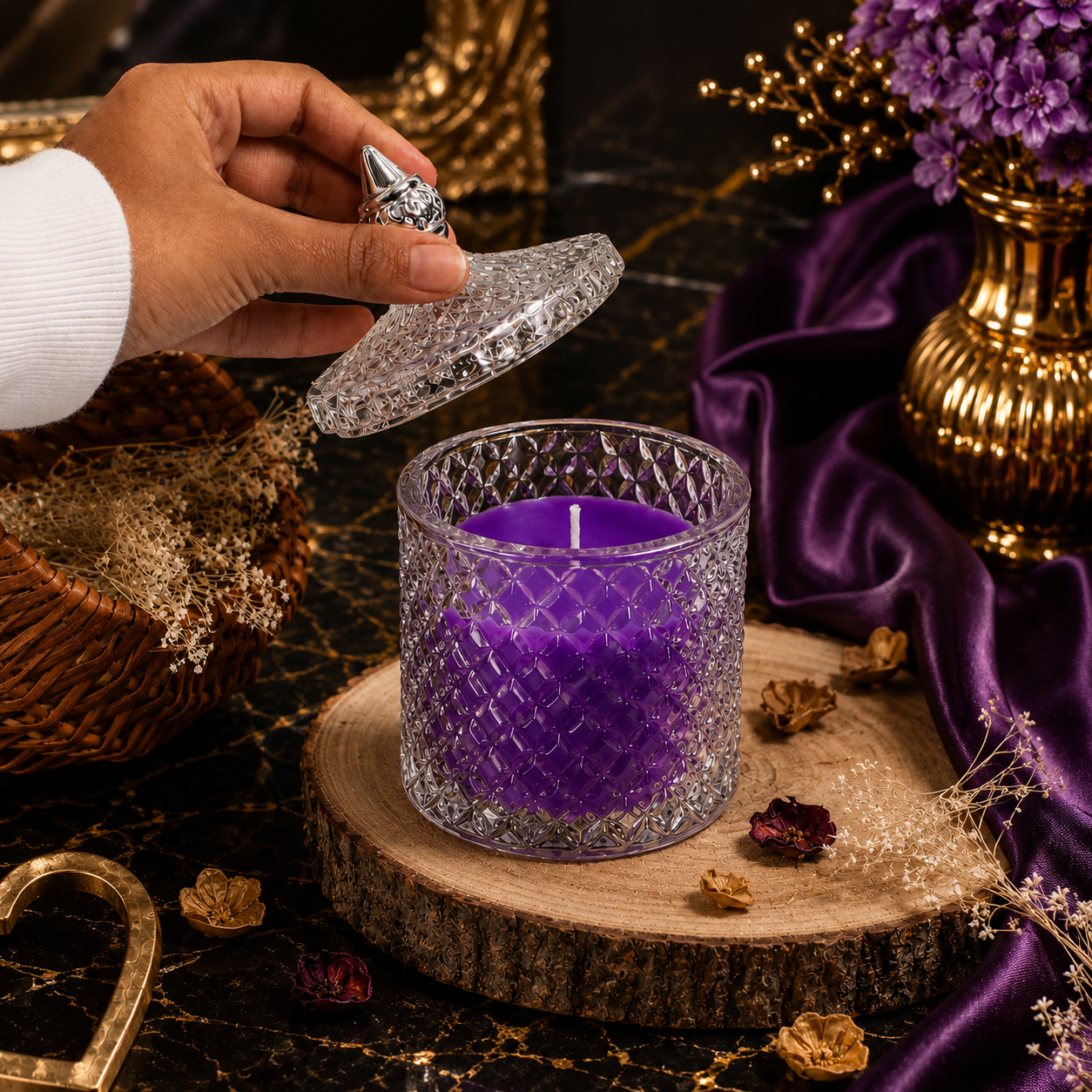 Premium Round Glass Jar Scented Candle - PURPLE