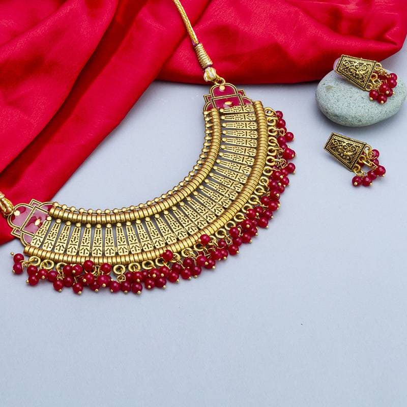 Latest Traditional Gold Plated Alloy Necklace Set for Girls and Women
