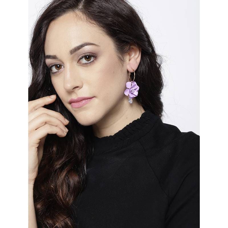 Exclusive Italian Floral Zircons Purple Hoop Earrings for Girls Purple