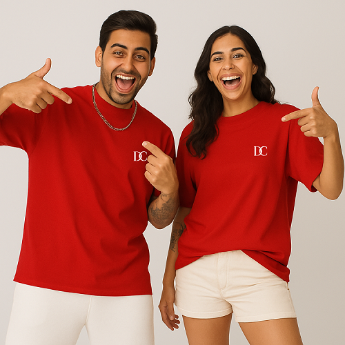 Red off shoulder cotton oversized t shirt men love for gym & casual