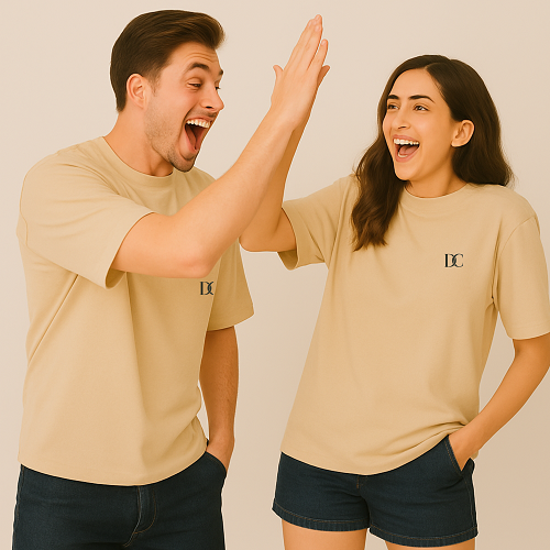 Plain Oversized T Shirt for Men Baggy Cotton Gym Tee Loose Fit - BEIGE