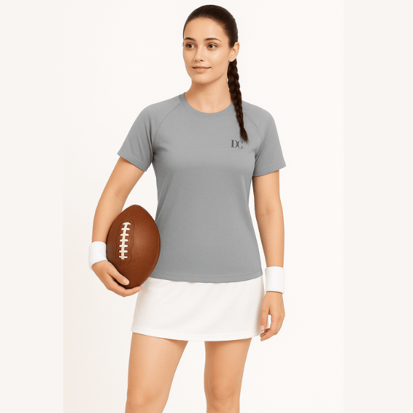 Women's Grey Sports T Shirt | Raglan Sleeve Gym Tee Shirt