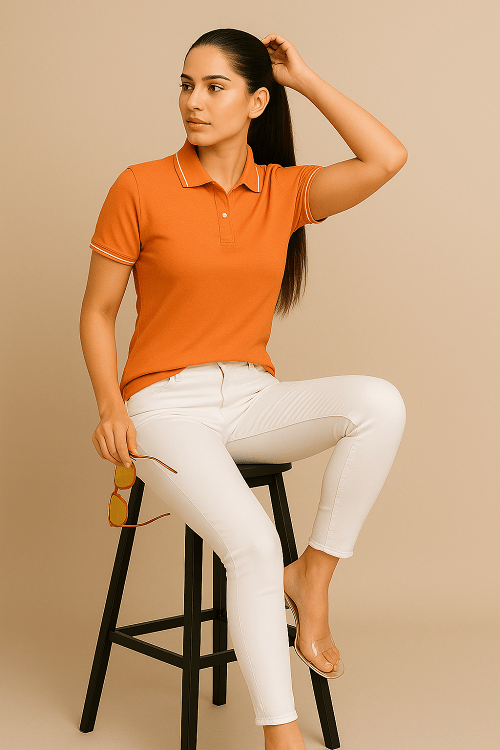 Coral formal polo t shirt for women with collar, ideal for office wear