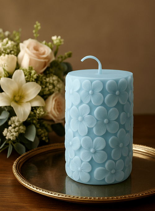 Derben Clove Floral Scented Pillar Candles for Party - BLUE
