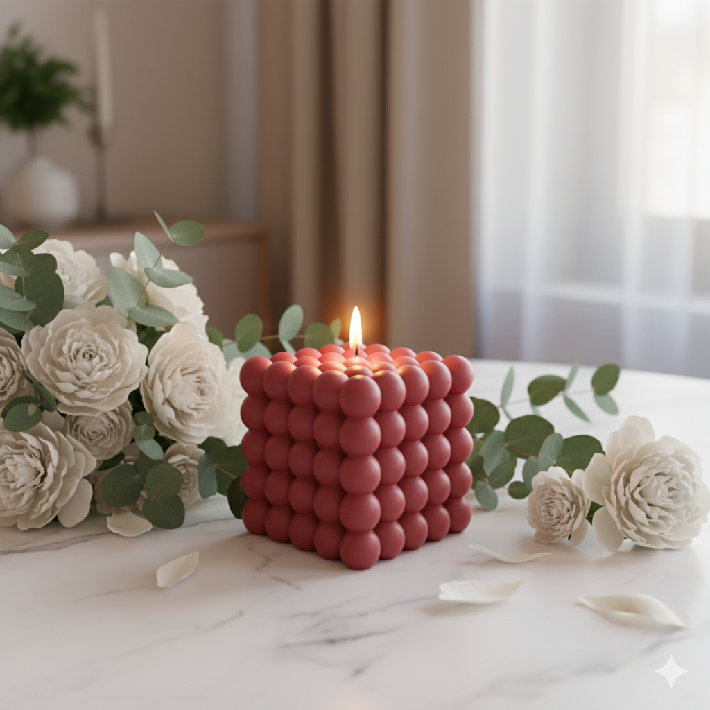 Best Bubbles Cube Scented Candle for Party and Festivals (Red)