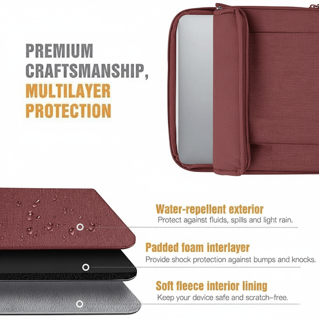 DC 15.6 Inch Sleeve Laptop Handbag with Shoulder Belt - Maroon