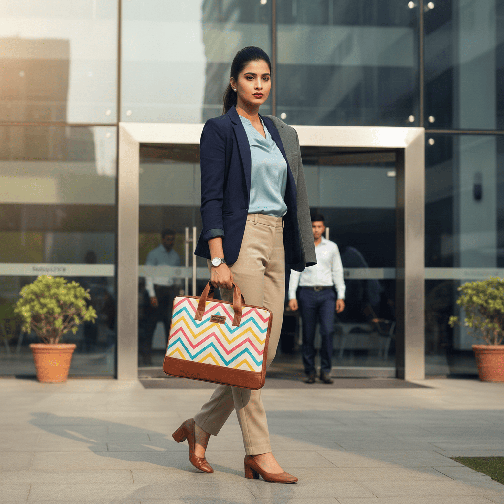 Eco Friendly Laptop Messenger Office Bag for Men and Women - Zigzag Print