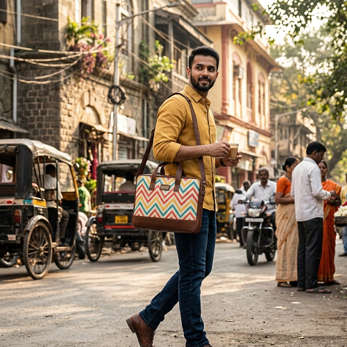 Eco Friendly Laptop Messenger Office Bag for Men and Women - Zigzag Print