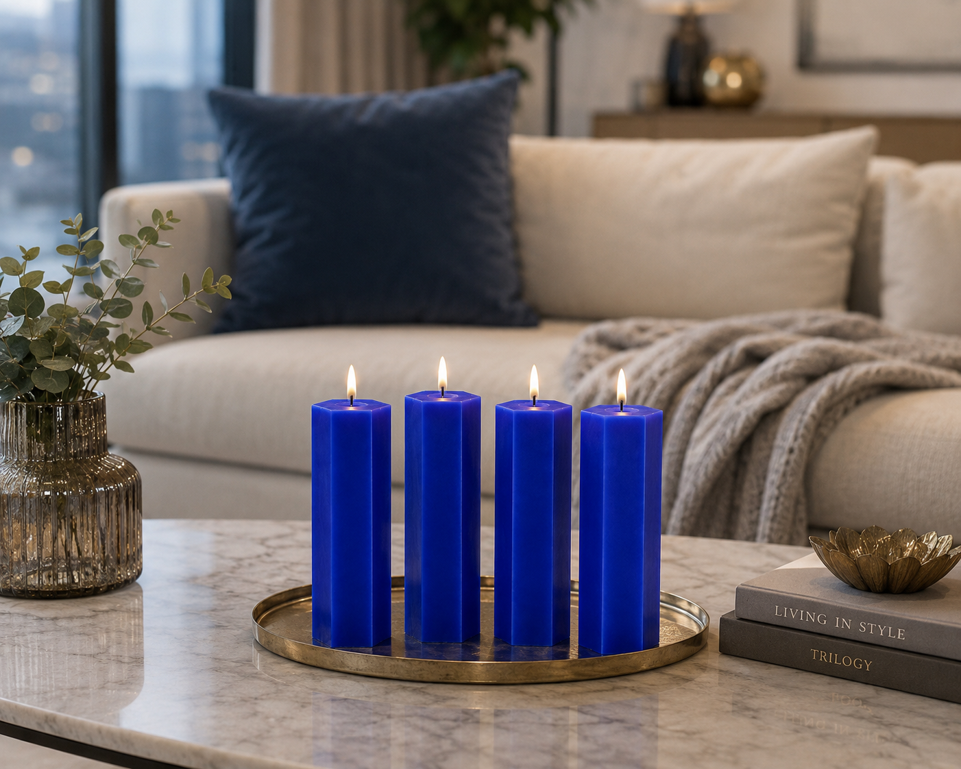 Large Hexagonal Scented Pillar Candle Royal Blue
