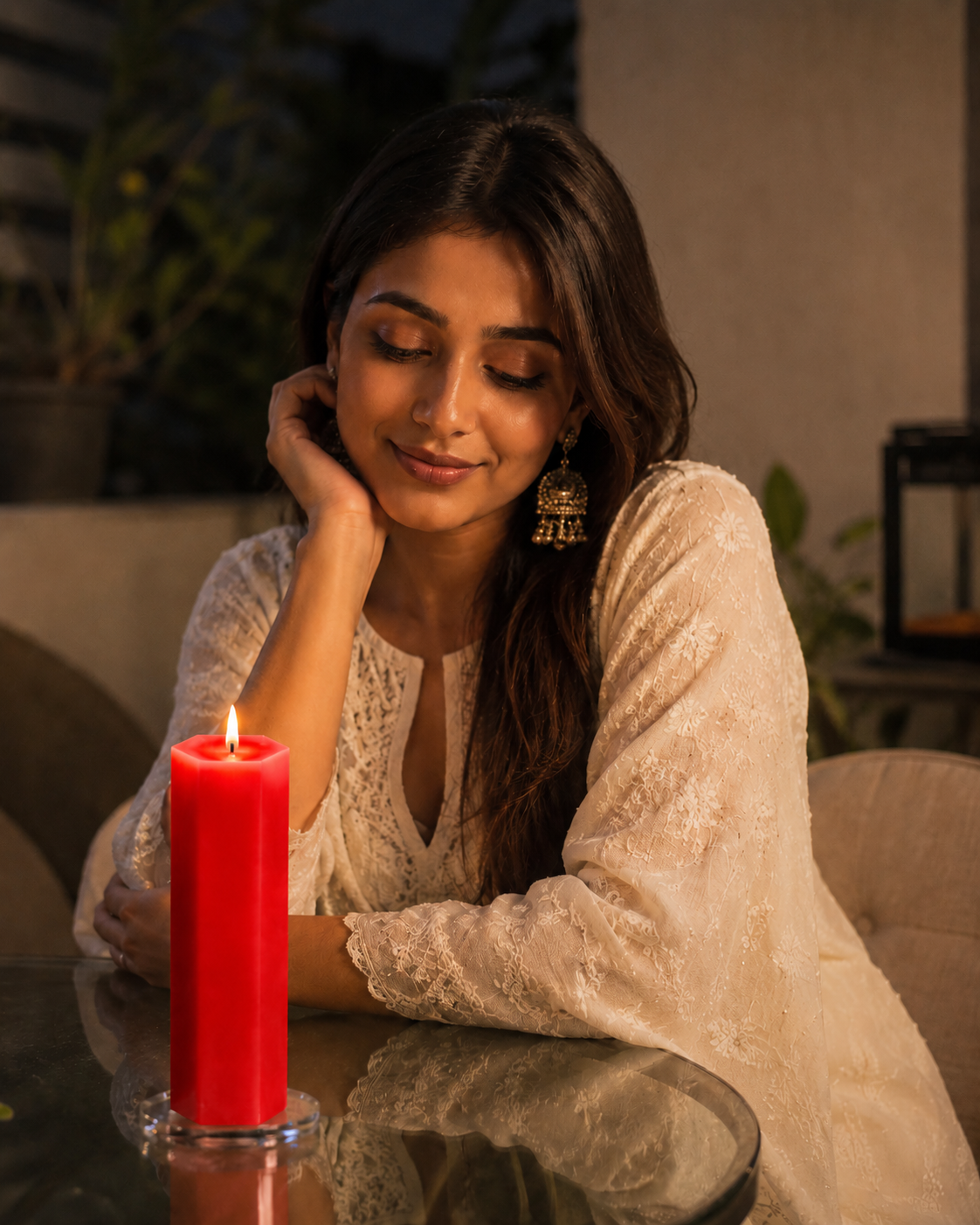 Large Hexagonal Scented Pillar Candle Red