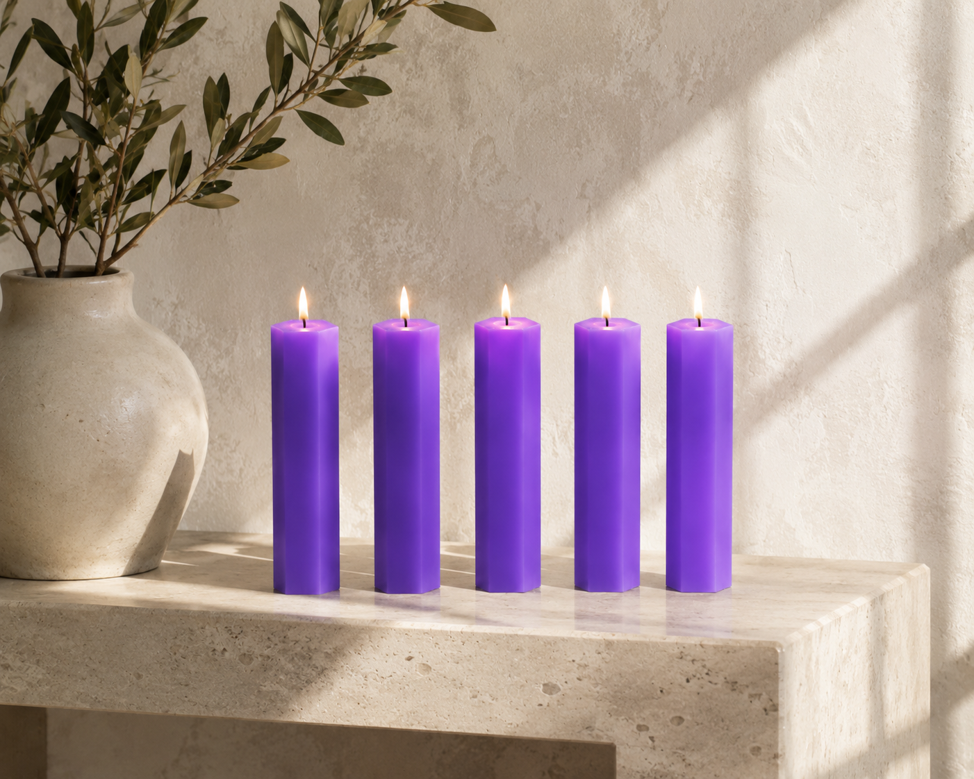 Large Hexagonal Scented Pillar Candle Purple