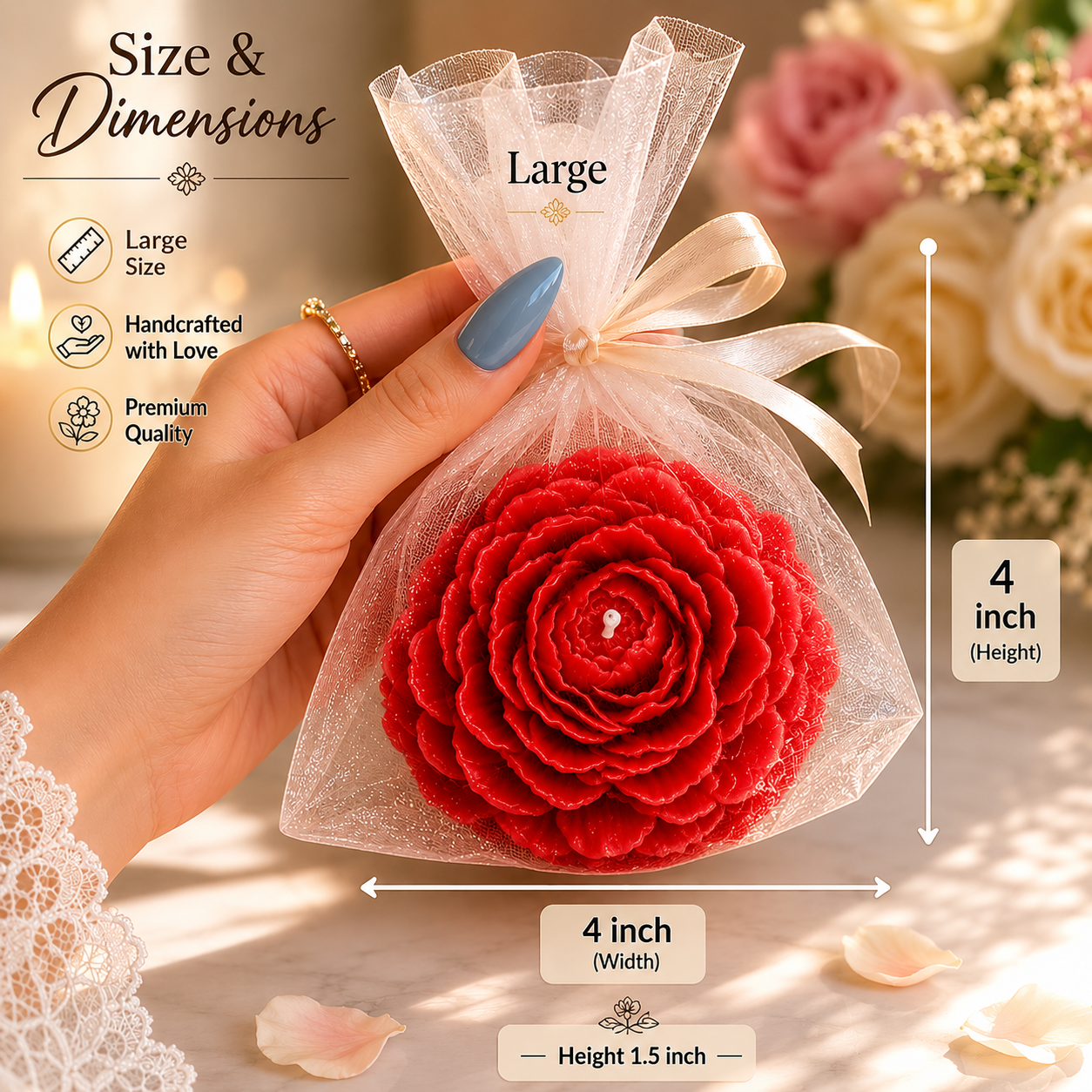 Premium Red Flower Soy Wax Decorative Candle