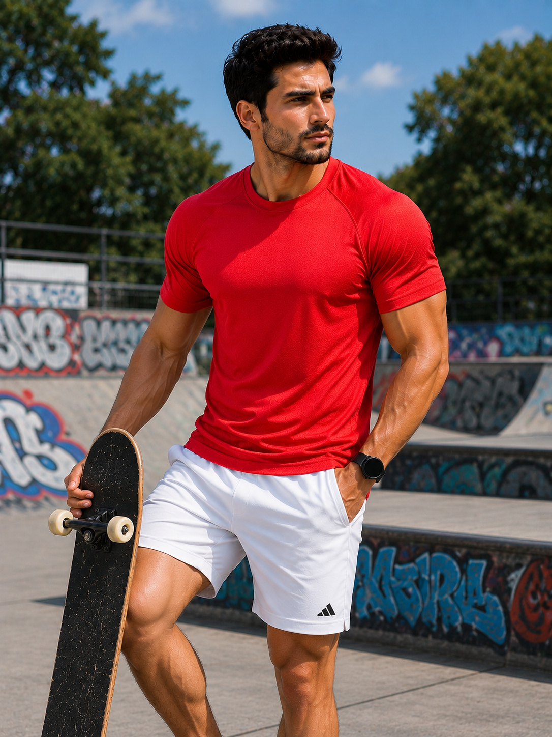 Red Sport T Shirt Mens | Gym, Running, Football Tee