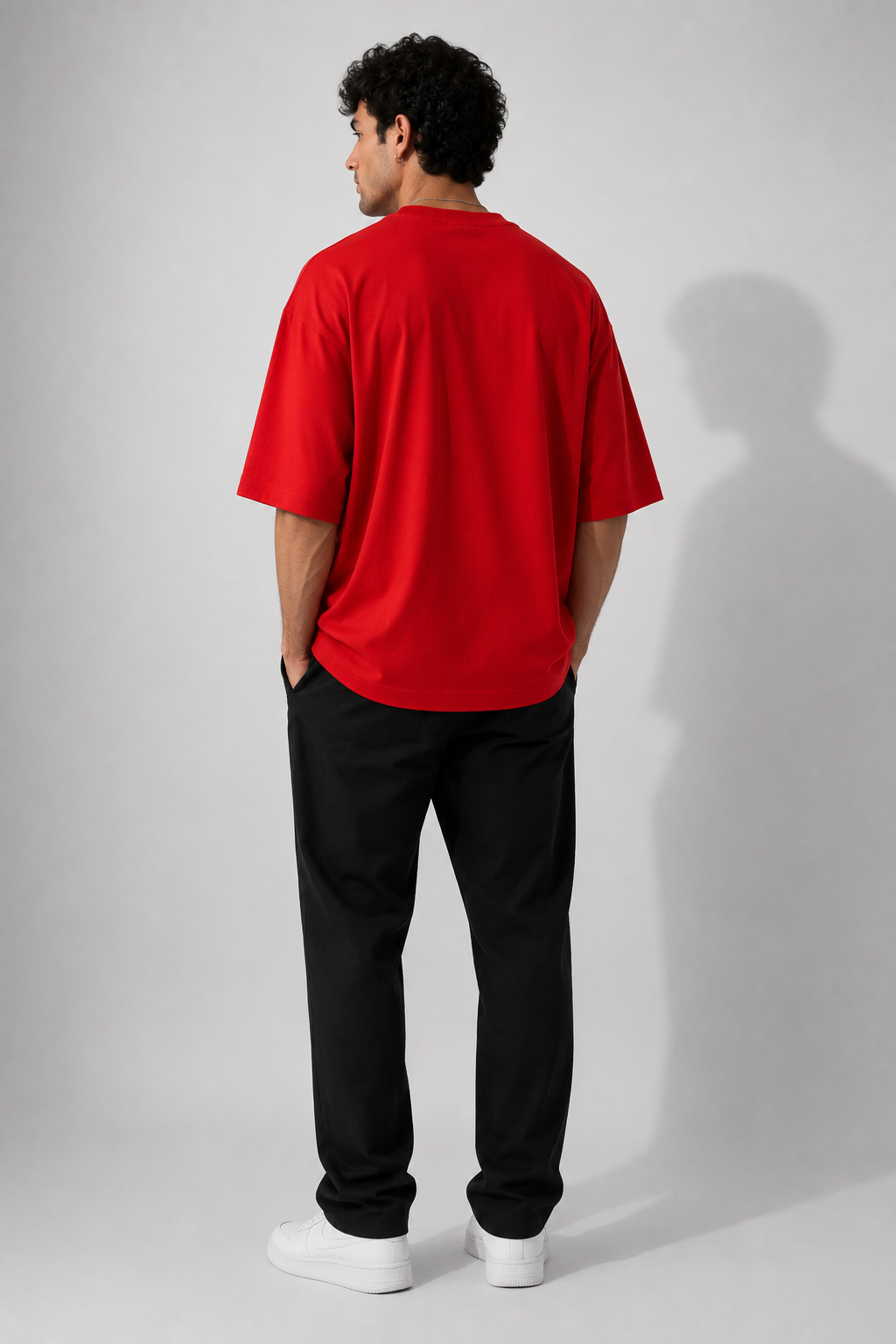 Red off shoulder cotton oversized t shirt men love for gym & casual