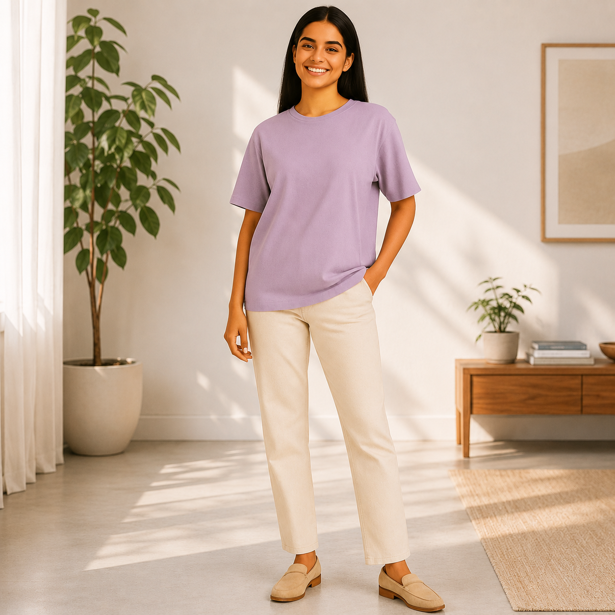 Lavender Cotton Oversized T Shirt Women | Loose Baggy Plain Tees
