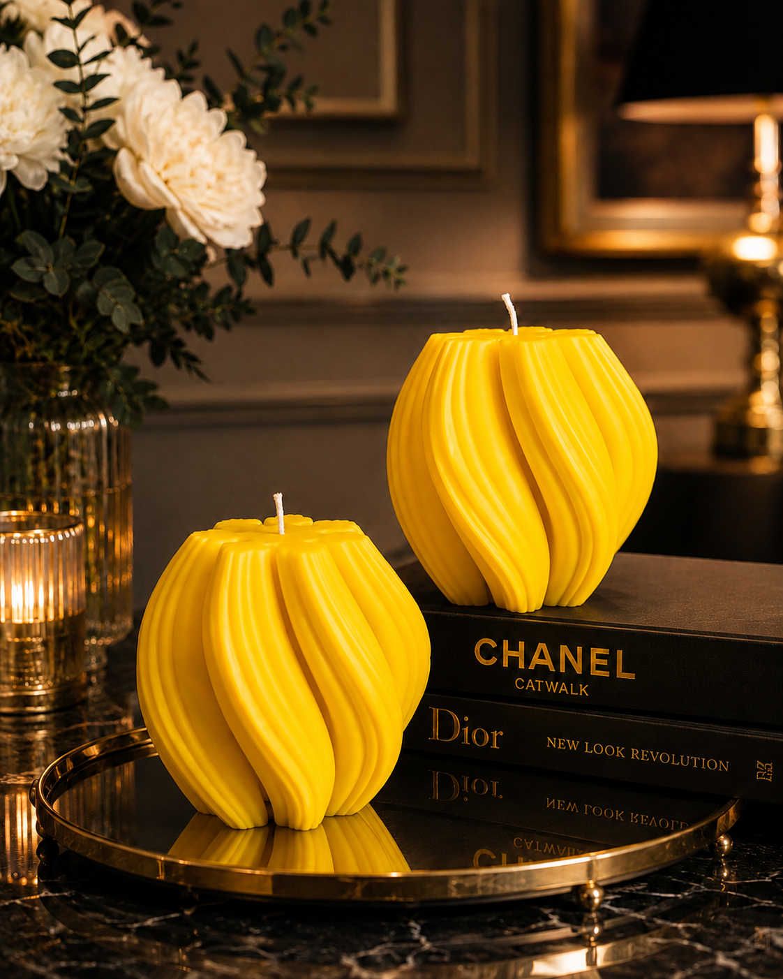 Luxury Yellow Sculptural Decorative Soy Wax Candle