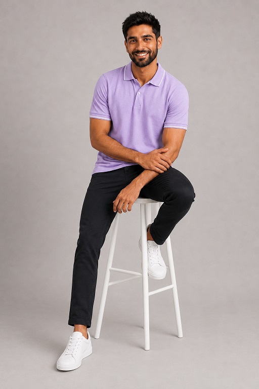 Formal T Shirt Men - Lavender T Shirt Men Polo - Tipping Collar Style