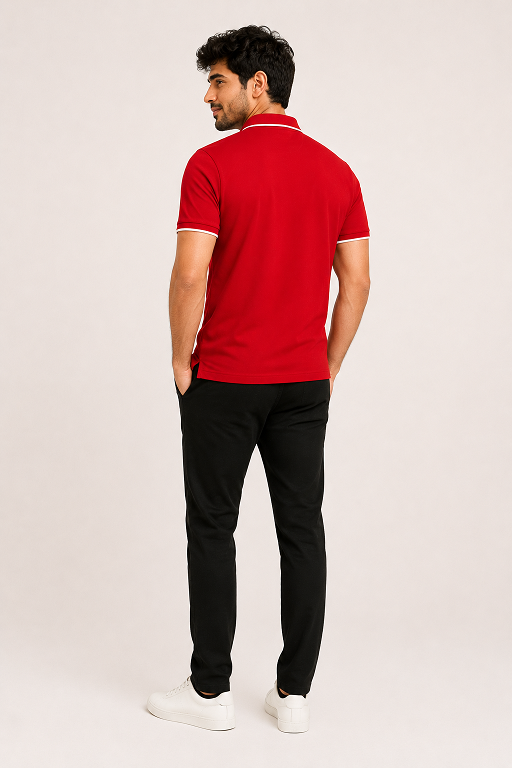 Polo Neck TShirt Bold Red Collar Men Formal Wear