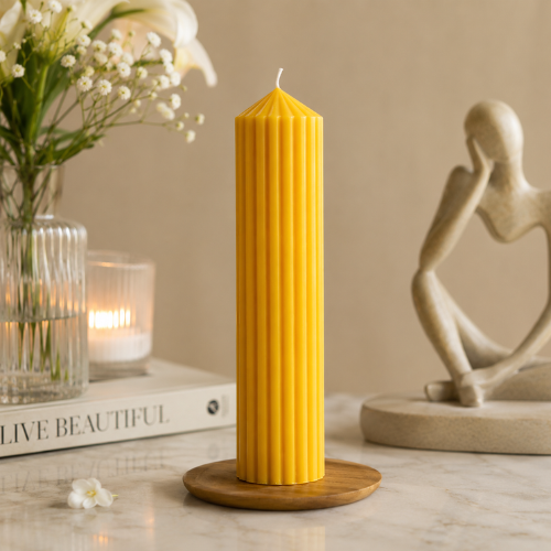 Premium Ribbed Tall Pillar Candle for Home Décor YELLOW
