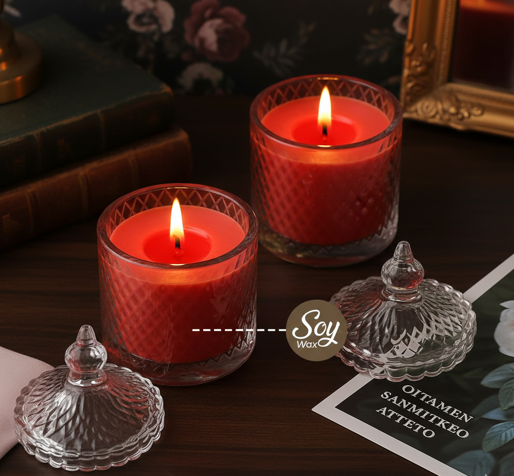 Premium Round Glass Jar Scented Candle - RED