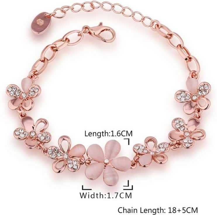 Beautiful Flower Rose Gold Pink Zircons Opal Stud Bracelets for Girls