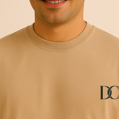 Plain Oversized T Shirt for Men Baggy Cotton Gym Tee Loose Fit - BEIGE