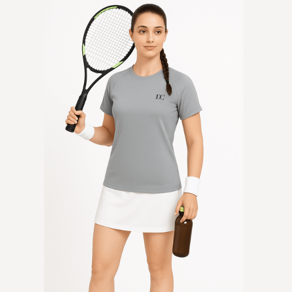 Women's Grey Sports T Shirt | Raglan Sleeve Gym Tee Shirt