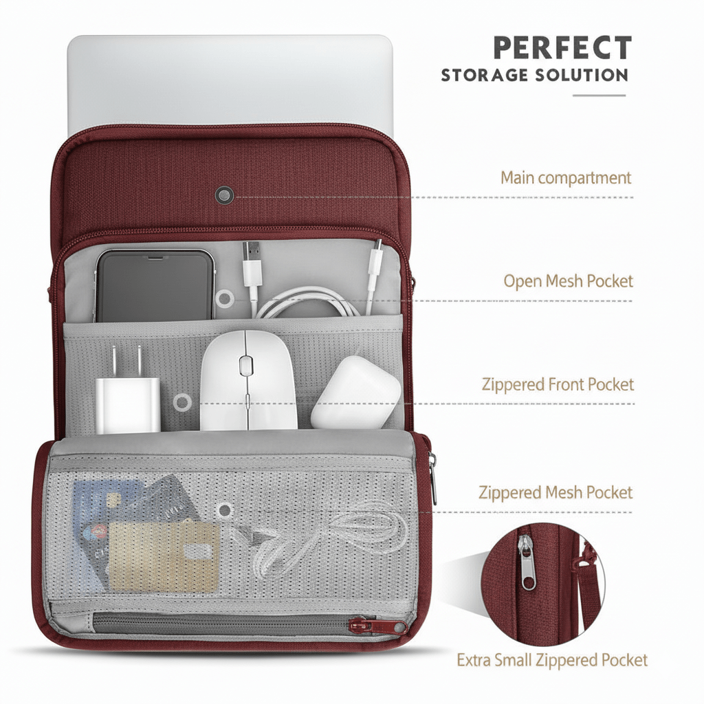 DC 15.6 Inch Sleeve Laptop Handbag with Shoulder Belt - Maroon