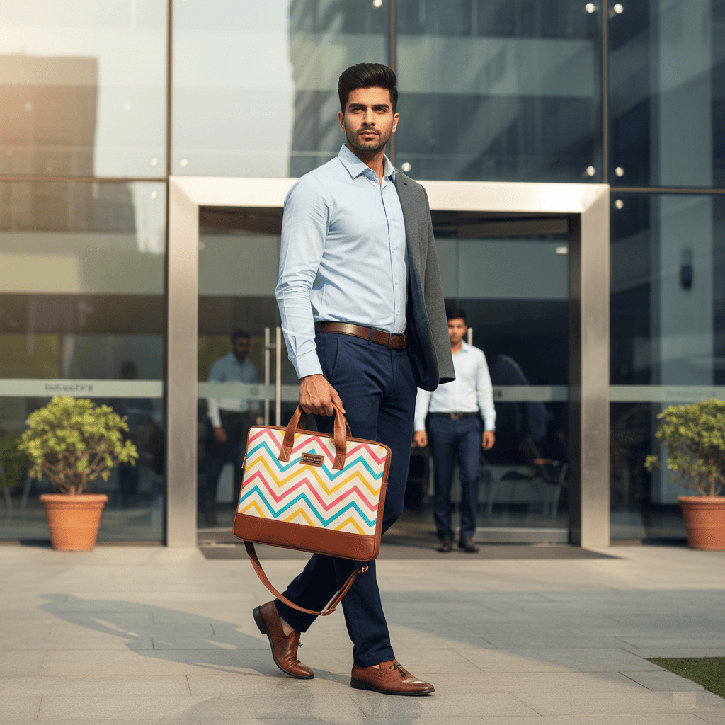 Eco Friendly Laptop Messenger Office Bag for Men and Women - Zigzag Print