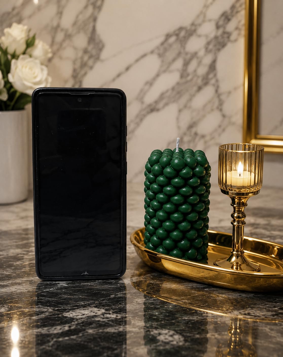 Luxury GREEN Scented Candle Long Bubble Pillar Fancy Candles