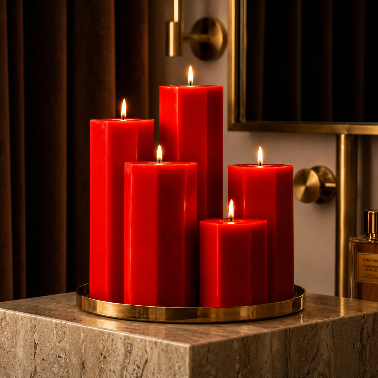 Large Hexagonal Scented Pillar Candle Red